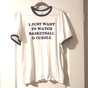 Soft Cuddle Basketball Tshirt White With Blue Trim XL Cozy